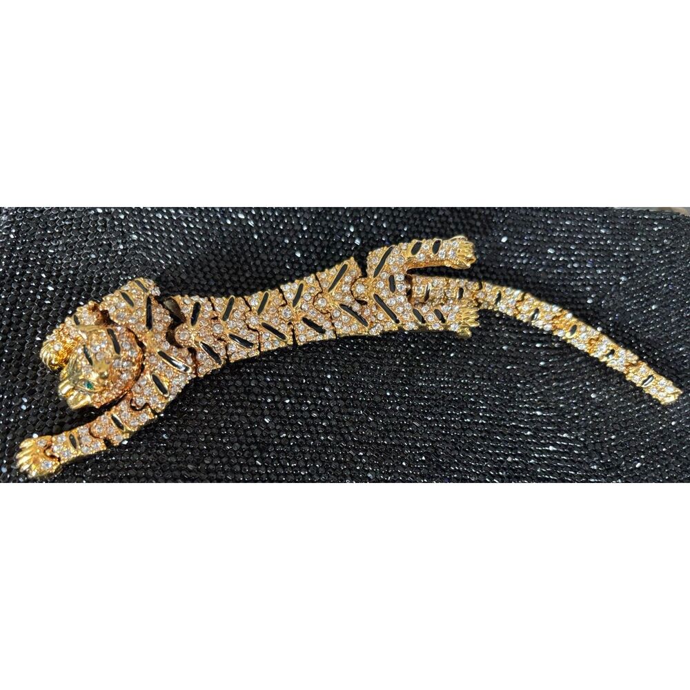 Vintage Articulated Tiger Over the Shoulder Rhinestone Brooch - Picture 4 of 6